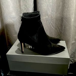 ZARA suede ankle booties faux sock cuff